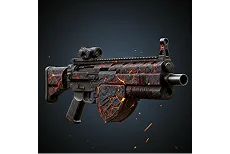 Kompaktowy pistolet maszynowy z teksturą przypominającą błyszczącą lawę, stylizowany na efektowną skórkę broni z CS2.