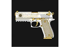Wysokiej jakości biały pistolet ze złotymi akcentami, zaprojektowany jako elegancka skórka kosmetyczna CS2, odpowiednia do wysokiej jakości kolekcji cyfrowych przedmiotów.